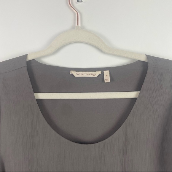 Soft Surroundings Mayfair Tunic Roll Tab Sleeve Sheer Asymmetric Hem Gray M - Picture 3 of 13